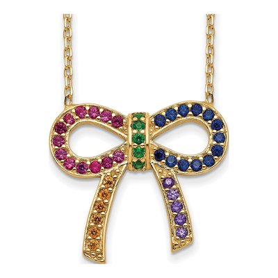 Gold-Plated Sterling Silver CZ Bow Pendant Necklace
