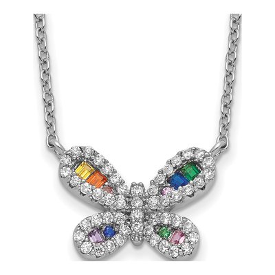 Sterling Silver CZ Butterfly Pendant Necklace
