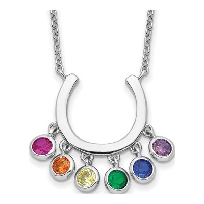 Sterling Silver CZ Multicolor Horseshoe Pendant Necklace