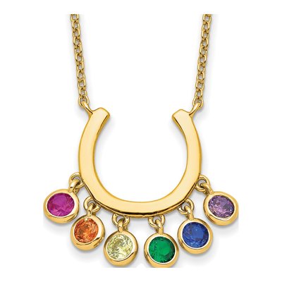 Gold-Plated Sterling Silver CZ Colorful Horseshoe Pendant Necklace