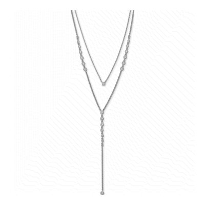 Sterling Silver CZ 2-Strand Y-Drop Necklace