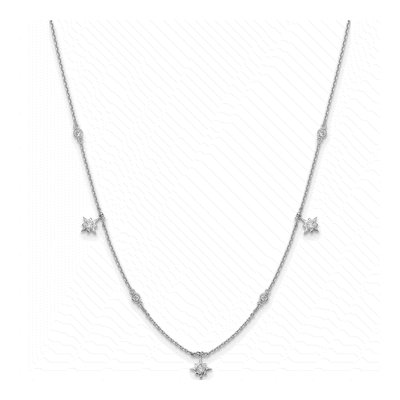 Sterling Silver CZ Star Station Pendant Necklace