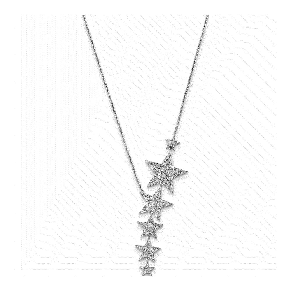 Sterling Silver CZ Star Dangle Necklace, 16 in