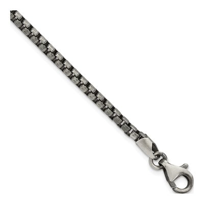 Men's Sterling Silver 3.36mm Antiqued Box Chain Bracelet