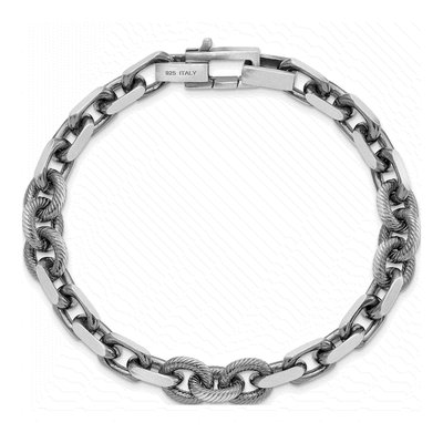 Men's Sterling Silver 9.62mm Twisted Antiqued Rolo Open Link Chain Bracelet – view 4
