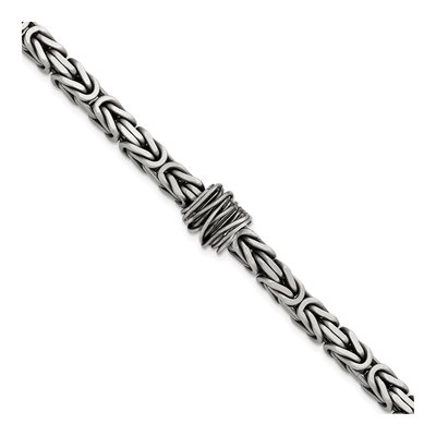 Men's Sterling Silver 10.1mm Square Byzantine Chain Bracelet
