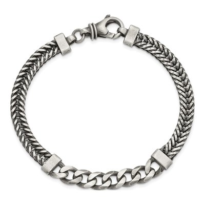 Men's Sterling Silver 8.9mm Antiqued Wheat Curb Chain Bracelet – view 4