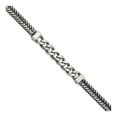 Men's Sterling Silver 8.9mm Antiqued Wheat Curb Chain Bracelet