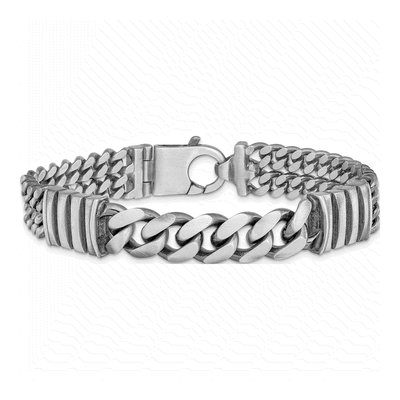 Men's Sterling Silver 13.25mm Double Curb Chain Bracelet – view 4
