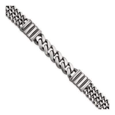 Men's Sterling Silver 13.25mm Double Curb Chain Bracelet