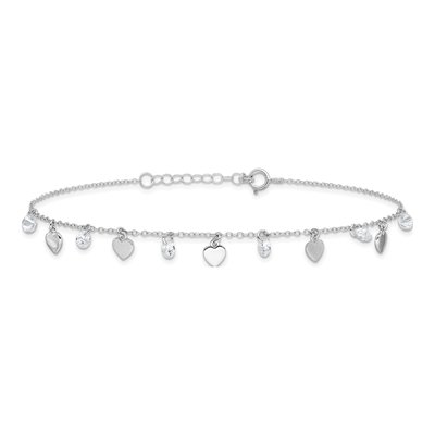 Sterling Silver CZ Heart Anklet | 8.75in +1in Ext – view 4