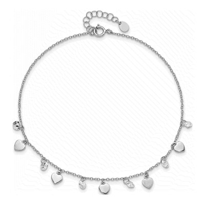 Sterling Silver CZ Heart Anklet | 8.75in +1in Ext – view 6