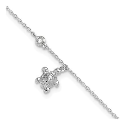 Sterling Silver CZ Turtle Anklet