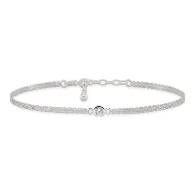 Sterling Silver CZ 2-Strand Anklet – view 4