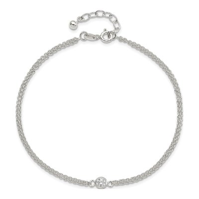 Sterling Silver CZ 2-Strand Anklet – view 6
