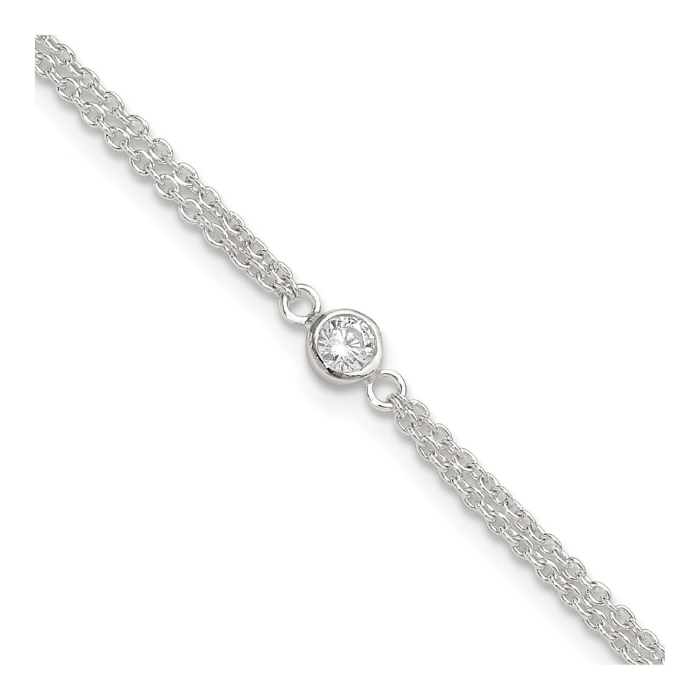 Sterling Silver 2-Strand CZ Anklet, 9+1 in Extender