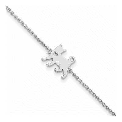 Sterling Silver Cat Heart Charm Bracelet