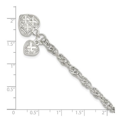 Sterling Silver Dbl Heart Dangle Bracelet – view 3
