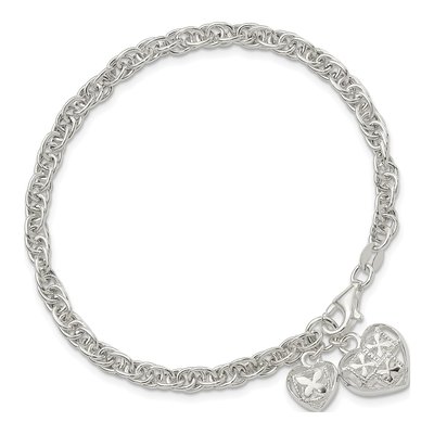 Sterling Silver Dbl Heart Dangle Bracelet – view 4