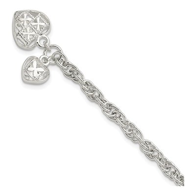 Sterling Silver Dbl Heart Dangle Bracelet