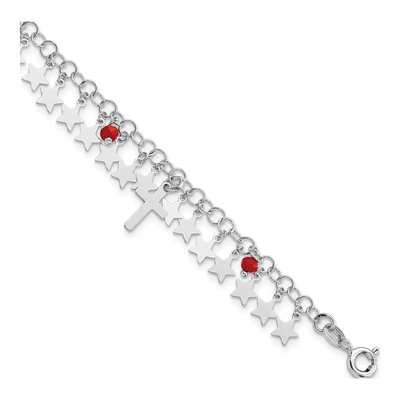 Sterling Silver Crystal Cross Star Bracelet