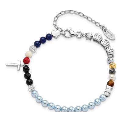 Sterling Silver Onyx & Crystal AMEN Jesus Story Cross Bracelet – view 2