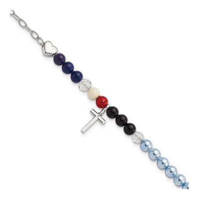 Sterling Silver Onyx & Crystal AMEN Jesus Story Cross Bracelet