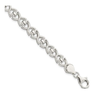 Sterling Silver 7.6mm Fancy Open Link Chain Bracelet