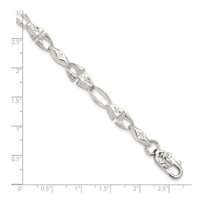 Sterling Silver 6mm Cross Fleur de Fancy Link Chain Bracelet – view 2