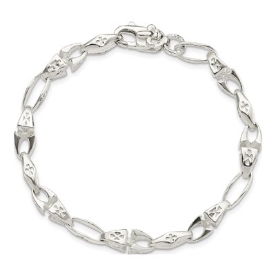 Sterling Silver 6mm Cross Fleur de Fancy Link Chain Bracelet – view 3