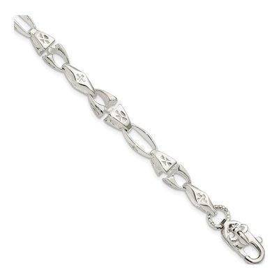 Sterling Silver 6mm Cross Fleur de Fancy Link Chain Bracelet