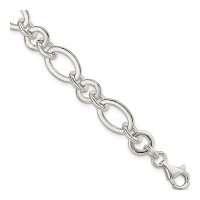 Sterling Silver 10.22mm Fancy Oval Round Link Chain Bracelet