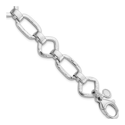 Sterling Silver 14.65mm Hammered Link Chain Bracelet