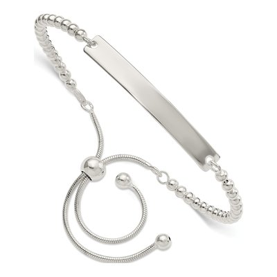 Sterling Silver Beaded Adjustable ID Bracelet