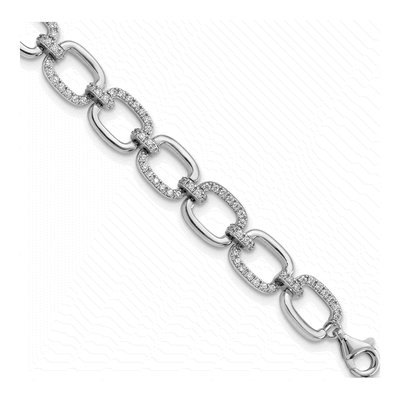 Sterling Silver CZ Square Link Bracelet