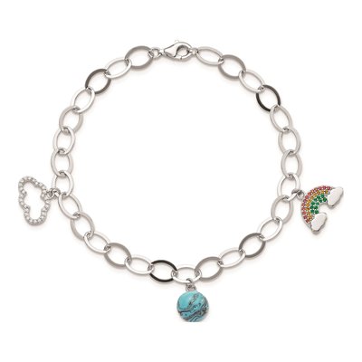 Sterling Silver Turquoise & Crystal Station Bracelet – view 4