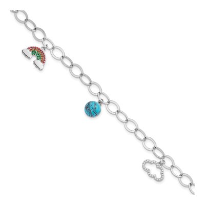 Sterling Silver Turquoise & Crystal Station Bracelet