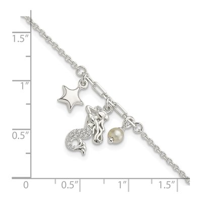 Sterling Silver Simulated Pearl & CZ Mermaid Star Bracelet – view 2