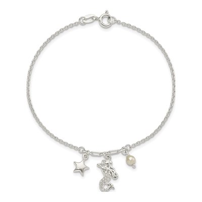 Sterling Silver Simulated Pearl & CZ Mermaid Star Bracelet – view 3