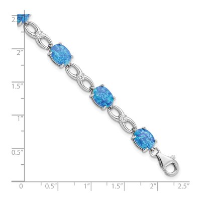 Sterling Silver Lab-Created Opal & CZ Bracelet – view 3