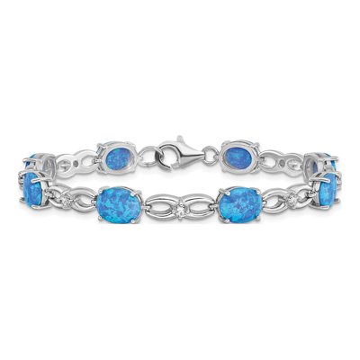 Sterling Silver Lab-Created Opal & CZ Bracelet – view 4
