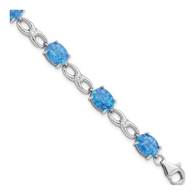 Sterling Silver Lab-Created Opal & CZ Bracelet