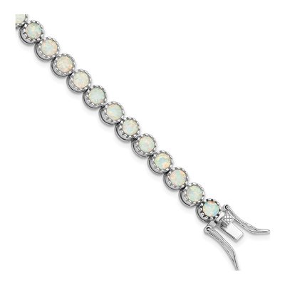Sterling Silver Lab-Created Opal Beaded Bracelet