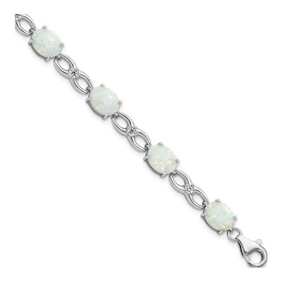 Sterling Silver Lab-Created Opal Bracelet