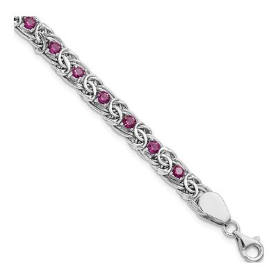 Sterling Silver Dark Pink Glass Link Bracelet