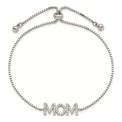 Sterling Silver CZ MOM Adjustable Bracelet – view 3
