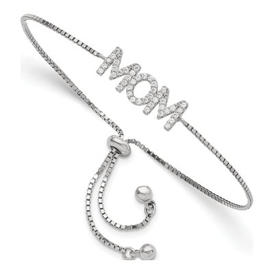 Sterling Silver CZ MOM Adjustable Bracelet