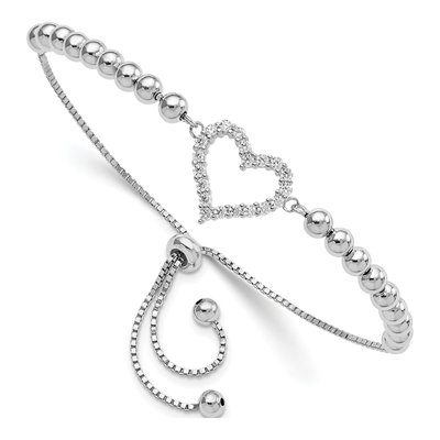 Sterling Silver CZ Heart Adjustable Bracelet