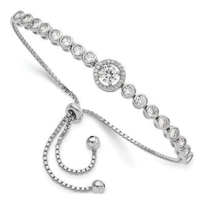 Sterling Silver CZ Halo Adjustable Bracelet