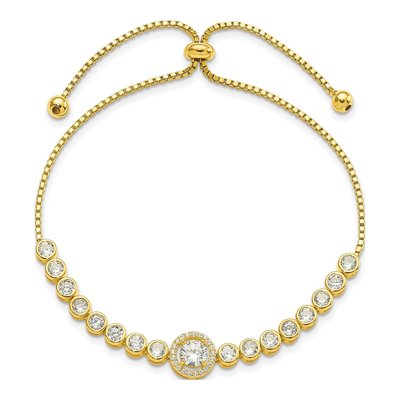 Gold-Plated Sterling Silver CZ Halo Adjustable Bracelet – view 4